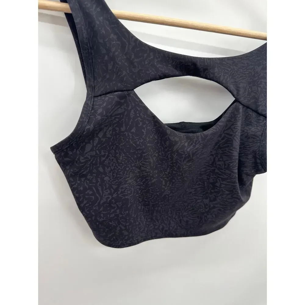Lululemon‎ Everlux Front Cut-Out Train Bra Black Printed Activewear Women Size 6